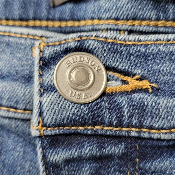 Hudson Jeans Size 31 34X25 Blue Nico Cropped Straight Leg Raw Frayed Hem Stretch - Picture 4 of 12